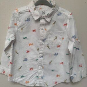 Boys 3T Wonder Nation white button down long-sleeve cotton shirt safari print
